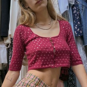 vintage half sleeve hot pink sequin betsey johnson cardigan sweater top